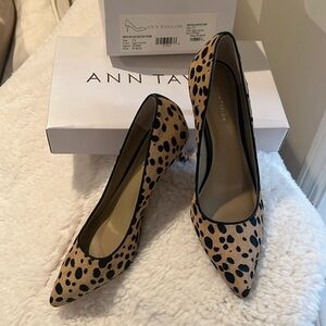New Ann Taylor calf hair fur , animal print heels